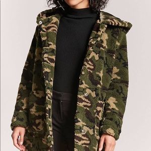 NWT Forever 21 faux shearling CAMO jacket coat Sz 2X